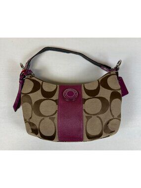 Coach Signature Canvas Hobo Half Moon Bag F19218 Brown Pink Shoulder Handbag